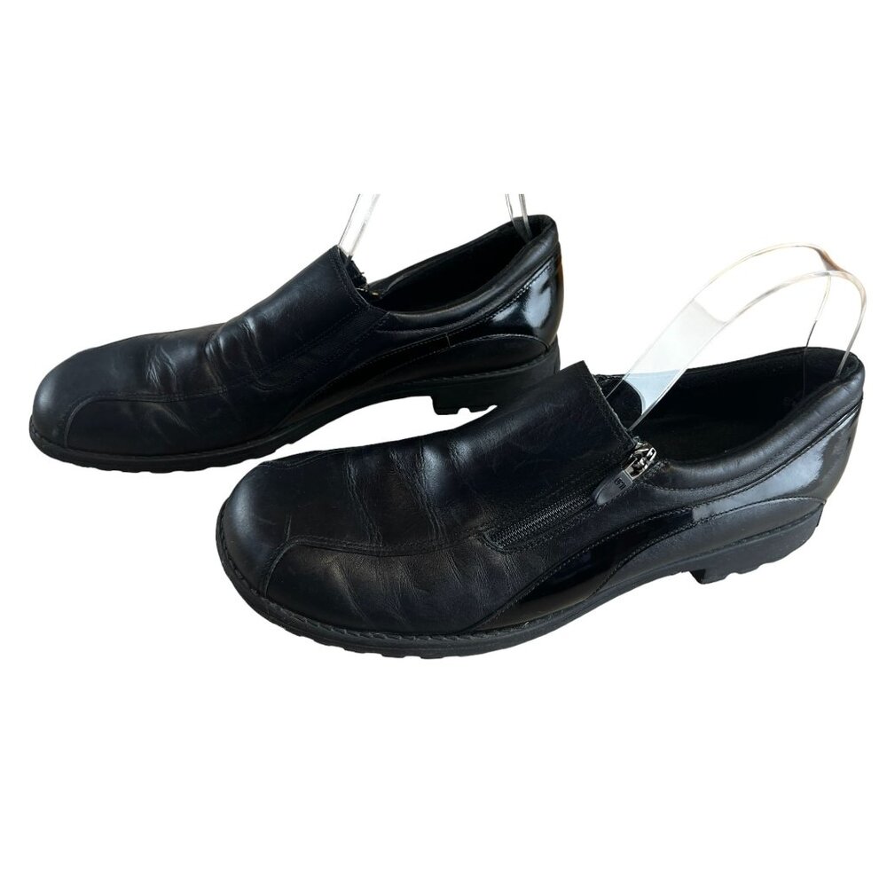Munro Women's Black 11 N Leather Slip-On Shoes Wedge Heel Comfort Elastic &  Zip - Picture 3 of 8